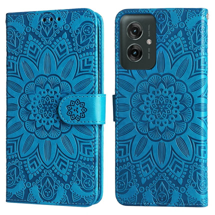For Motorola Moto G55 5G Case Sunflower Imprint Leather Wallet Phone Cover - Blue