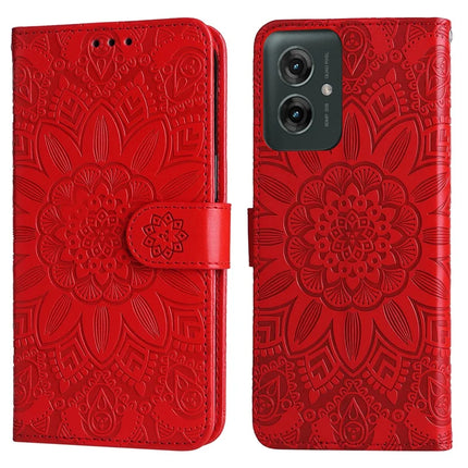 For Motorola Moto G55 5G Case Sunflower Imprint Leather Wallet Phone Cover - Red