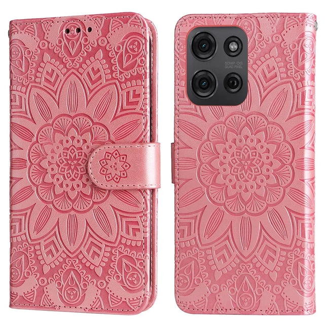 For Motorola Moto G75 5G Case Sunflower Imprint Leather Wallet Phone Cover - Pink