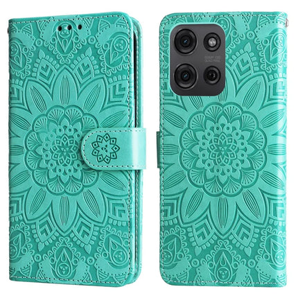 For Motorola Moto G75 5G Case Sunflower Imprint Leather Wallet Phone Cover - Green