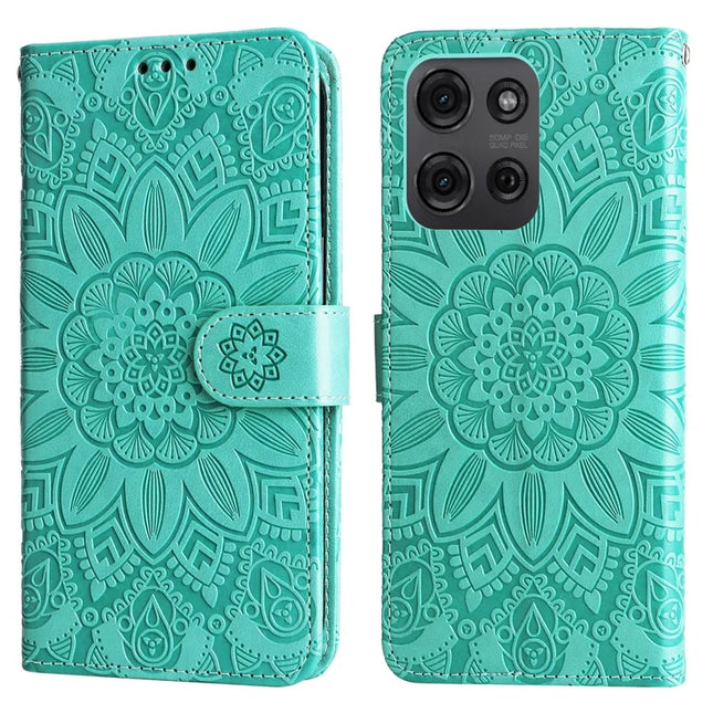For Motorola Moto G75 5G Case Sunflower Imprint Leather Wallet Phone Cover - Green