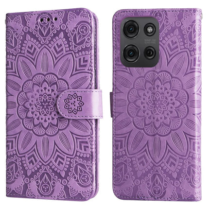 For Motorola Moto G75 5G Case Sunflower Imprint Leather Wallet Phone Cover - Purple