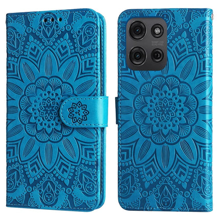 For Motorola Moto G75 5G Case Sunflower Imprint Leather Wallet Phone Cover - Blue