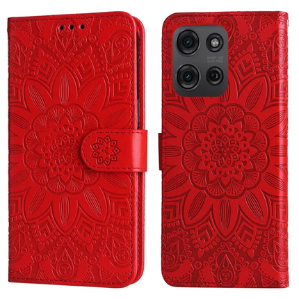 For Motorola Moto G75 5G Case Sunflower Imprint Leather Wallet Phone Cover - Red