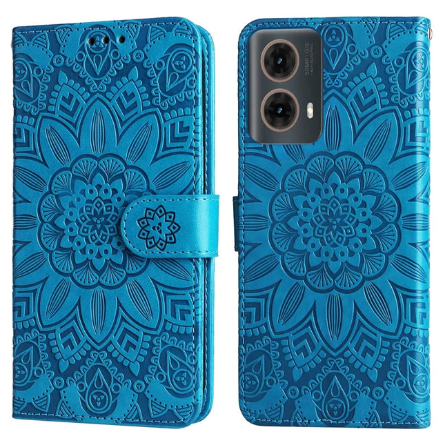 For Motorola Moto G85 5G  /  S50 Neo 5G Case Sunflower Imprint Leather Wallet Phone Cover - Blue