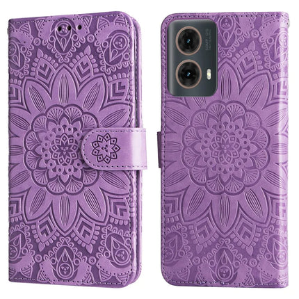 For Motorola Moto G85 5G  /  S50 Neo 5G Case Sunflower Imprint Leather Wallet Phone Cover - Purple