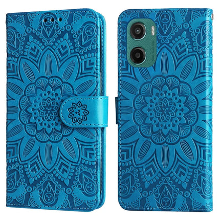 For Motorola Moto G05 4G / E15 4G Case Sunflower Imprint Leather Wallet Phone Cover - Blue