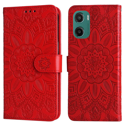 For Motorola Moto G05 4G / E15 4G Case Sunflower Imprint Leather Wallet Phone Cover - Red