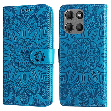 Wallet Case for Motorola Moto G15 4G / G15 Power 4G Leather Phone Cover Sunflower Imprint - Blue