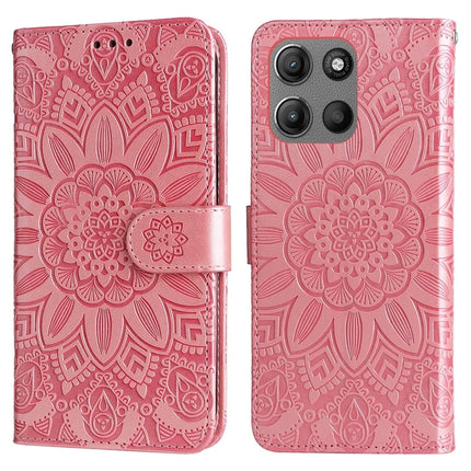 Wallet Case for Motorola Moto G15 4G / G15 Power 4G Leather Phone Cover Sunflower Imprint - Pink