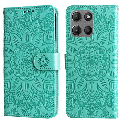 Wallet Case for Motorola Moto G15 4G / G15 Power 4G Leather Phone Cover Sunflower Imprint - Green
