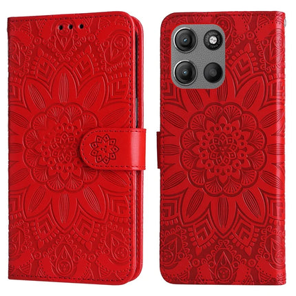 Wallet Case for Motorola Moto G15 4G / G15 Power 4G Leather Phone Cover Sunflower Imprint - Red