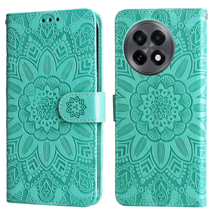Wallet Case for OnePlus 13R 5G / Ace 5 5G / Ace 5 Pro 5G Leather Phone Cover Sunflower Imprint - Green