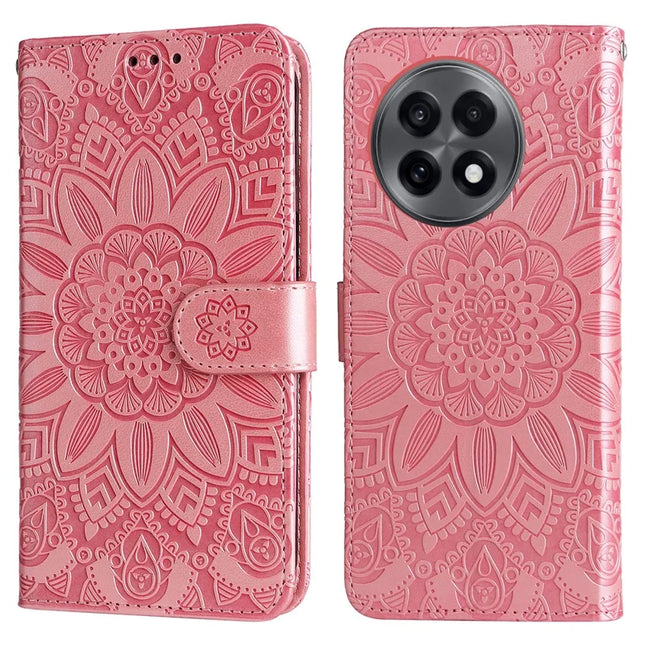 Wallet Case for OnePlus 13R 5G / Ace 5 5G / Ace 5 Pro 5G Leather Phone Cover Sunflower Imprint - Pink