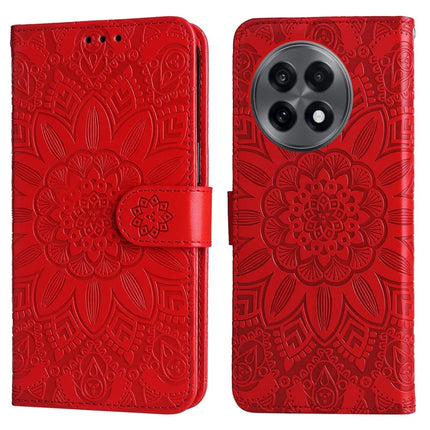 Wallet Case for OnePlus 13R 5G / Ace 5 5G / Ace 5 Pro 5G Leather Phone Cover Sunflower Imprint - Red