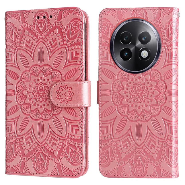 For Realme 13+ 5G / 13 Pro 5G (China) Case Sunflower Imprint Leather Wallet Phone Cover - Pink