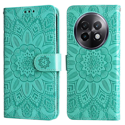 For Realme 13+ 5G / 13 Pro 5G (China) Case Sunflower Imprint Leather Wallet Phone Cover - Green