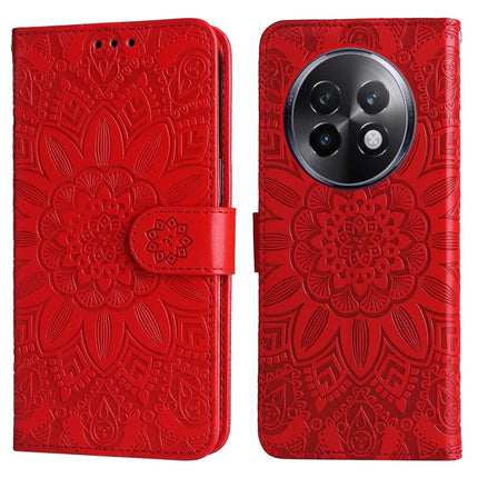 For Realme 13+ 5G / 13 Pro 5G (China) Case Sunflower Imprint Leather Wallet Phone Cover - Red