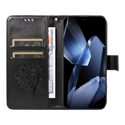 For OnePlus 13 Leather Phone Case Cat Tree Pattern Design Wallet Cover Stand -  Black