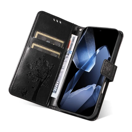 For OnePlus 13 Leather Phone Case Cat Tree Pattern Design Wallet Cover Stand -  Black