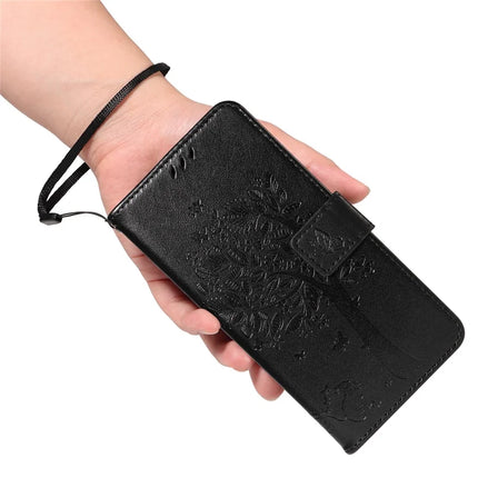 For OnePlus 13 Leather Phone Case Cat Tree Pattern Design Wallet Cover Stand -  Black