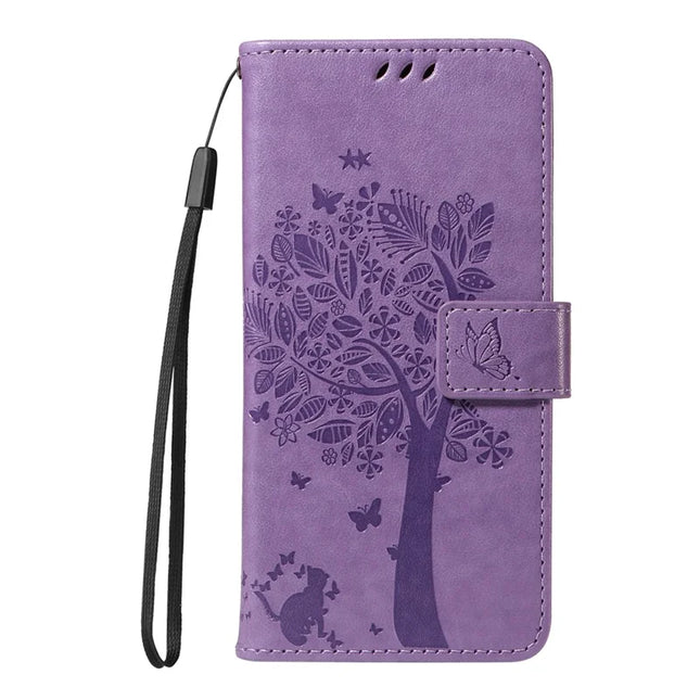 For OnePlus 13 Leather Phone Case Cat Tree Pattern Design Wallet Cover Stand -  Light Purple