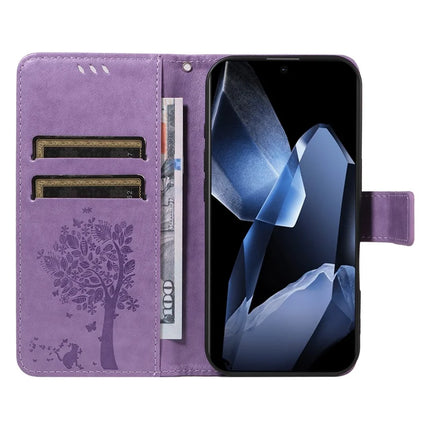 For OnePlus 13 Leather Phone Case Cat Tree Pattern Design Wallet Cover Stand -  Light Purple