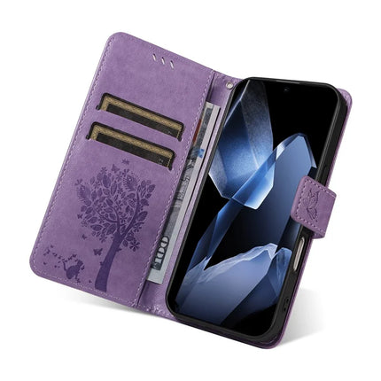 For OnePlus 13 Leather Phone Case Cat Tree Pattern Design Wallet Cover Stand -  Light Purple