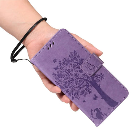 For OnePlus 13 Leather Phone Case Cat Tree Pattern Design Wallet Cover Stand -  Light Purple