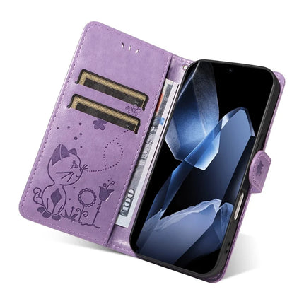 For OnePlus 13 Leather Wallet Case Cat Bee Pattern Phone Cover Stand