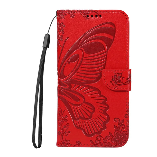 For OnePlus 13 Case Butterfly Pattern PU Leather Folio Flip Phone Cover -  Red