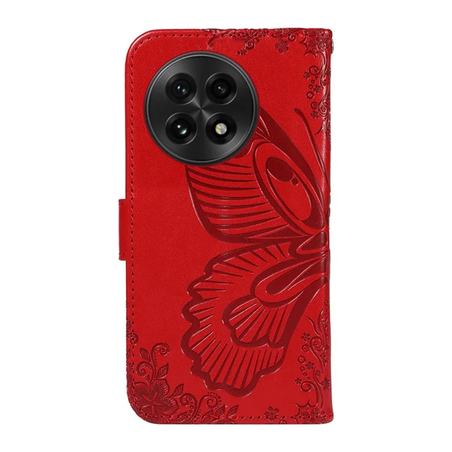 For OnePlus 13 Case Butterfly Pattern PU Leather Folio Flip Phone Cover -  Red