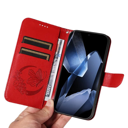 For OnePlus 13 Case Butterfly Pattern PU Leather Folio Flip Phone Cover -  Red