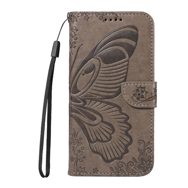 For OnePlus 13 Case Butterfly Pattern PU Leather Folio Flip Phone Cover - Grey