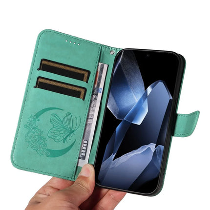 For OnePlus 13 Case Butterfly Pattern PU Leather Folio Flip Phone Cover -  Green