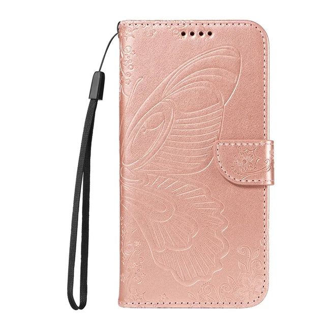 For OnePlus 13 Case Butterfly Pattern PU Leather Folio Flip Phone Cover -  Rose Gold