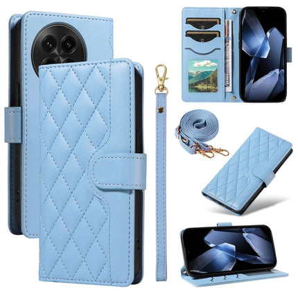 For OnePlus 13 Wallet Case Rhombus Leather Phone Cover with Strap - Blue