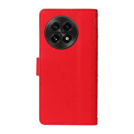 For OnePlus 13 Wallet Case Rhombus Leather Phone Cover with Strap -  Red