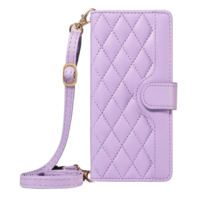 For OnePlus 13 Wallet Case Rhombus Leather Phone Cover with Strap -  Light Purple