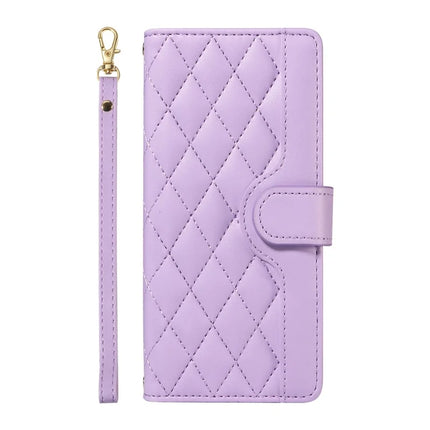 For OnePlus 13 Wallet Case Rhombus Leather Phone Cover with Strap -  Light Purple
