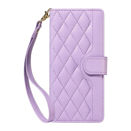 For OnePlus 13 Wallet Case Rhombus Leather Phone Cover with Strap -  Light Purple