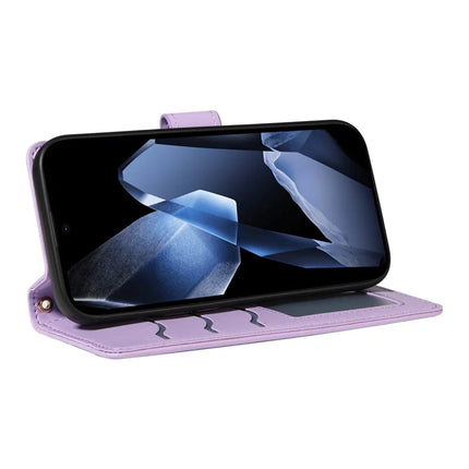 For OnePlus 13 Wallet Case Rhombus Leather Phone Cover with Strap -  Light Purple