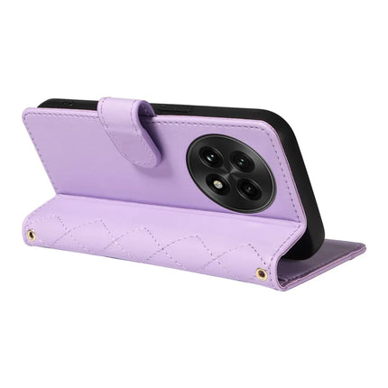 For OnePlus 13 Wallet Case Rhombus Leather Phone Cover with Strap -  Light Purple