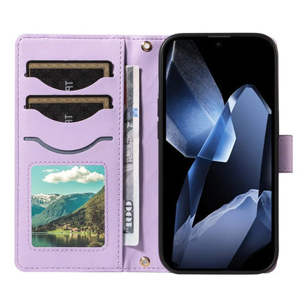 For OnePlus 13 Wallet Case Rhombus Leather Phone Cover with Strap -  Light Purple