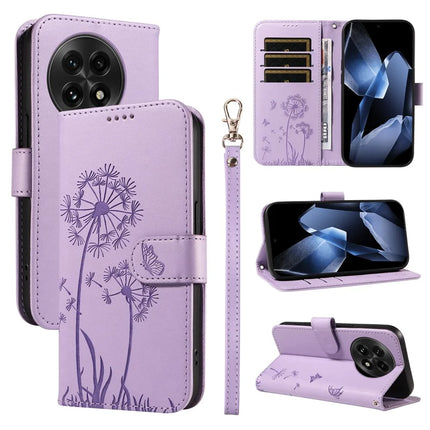 For OnePlus 13 Leather Wallet Case with Strap Dandelion Imprint Phone Stand Cover - Purple