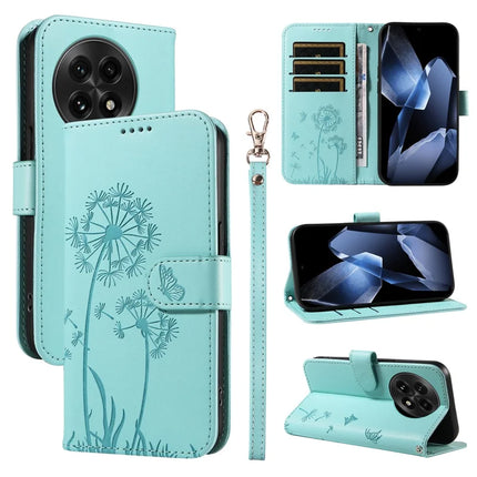 For OnePlus 13 Leather Wallet Case with Strap Dandelion Imprint Phone Stand Cover - Green