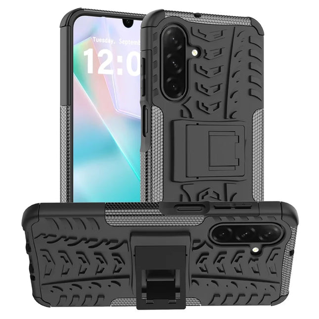 For Samsung Galaxy A26 5G Case Tyre Pattern Design PC + TPU Phone Cover with Kickstand - Black