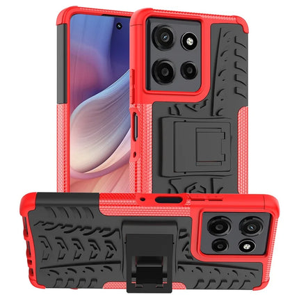 For Motorola Moto G Power (2025) Case Tyre Pattern Design PC + TPU Phone Cover with Kickstand - Red