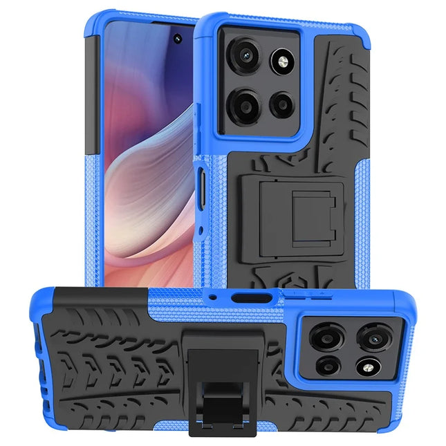 For Motorola Moto G Power (2025) Case Tyre Pattern Design PC + TPU Phone Cover with Kickstand - Blue