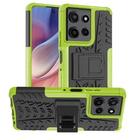 For Motorola Moto G Power (2025) Case Tyre Pattern Design PC + TPU Phone Cover with Kickstand - Green